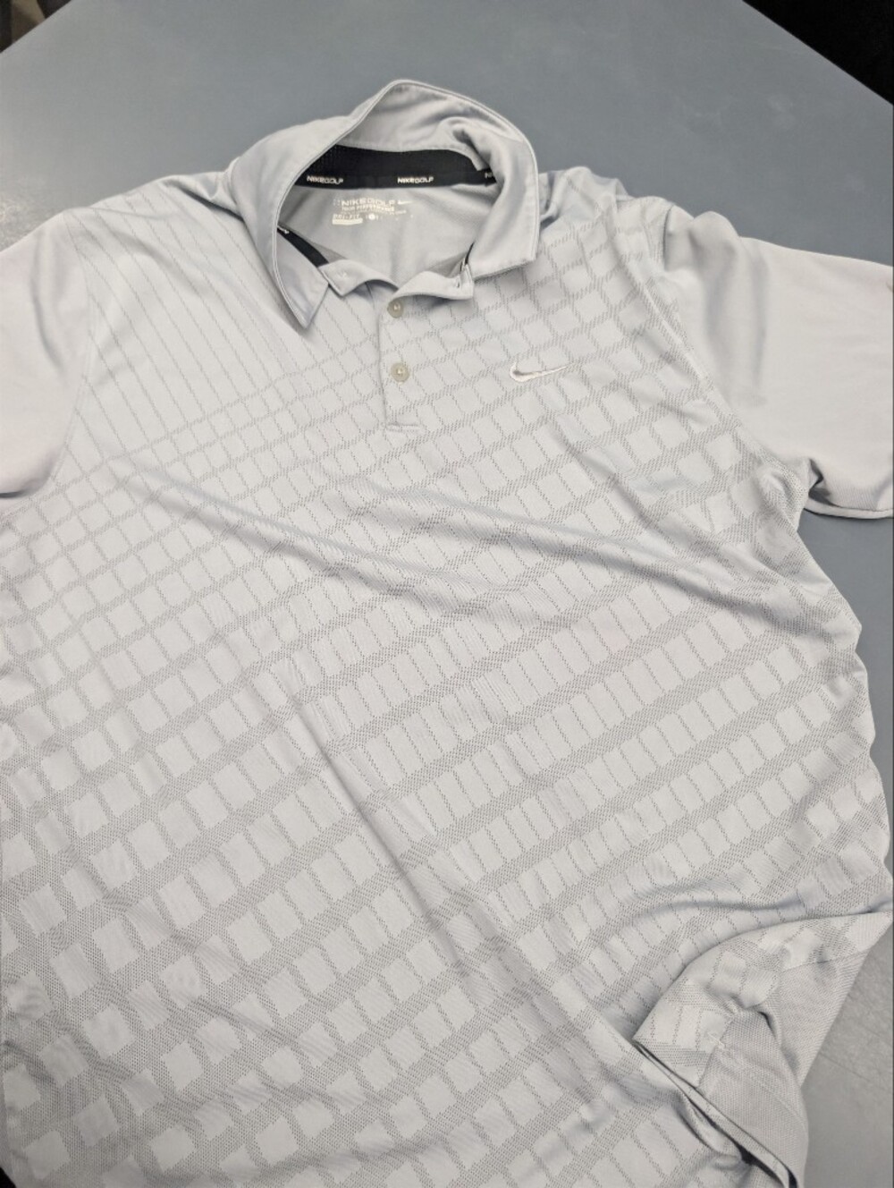 Nike Men's White Light Gray Grid-Pattern Polo
